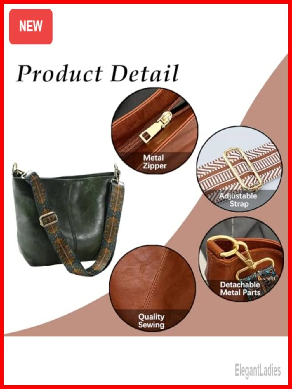 Vegan Leather Hobo Crossbody Bag with Zipper Shoulder Purse